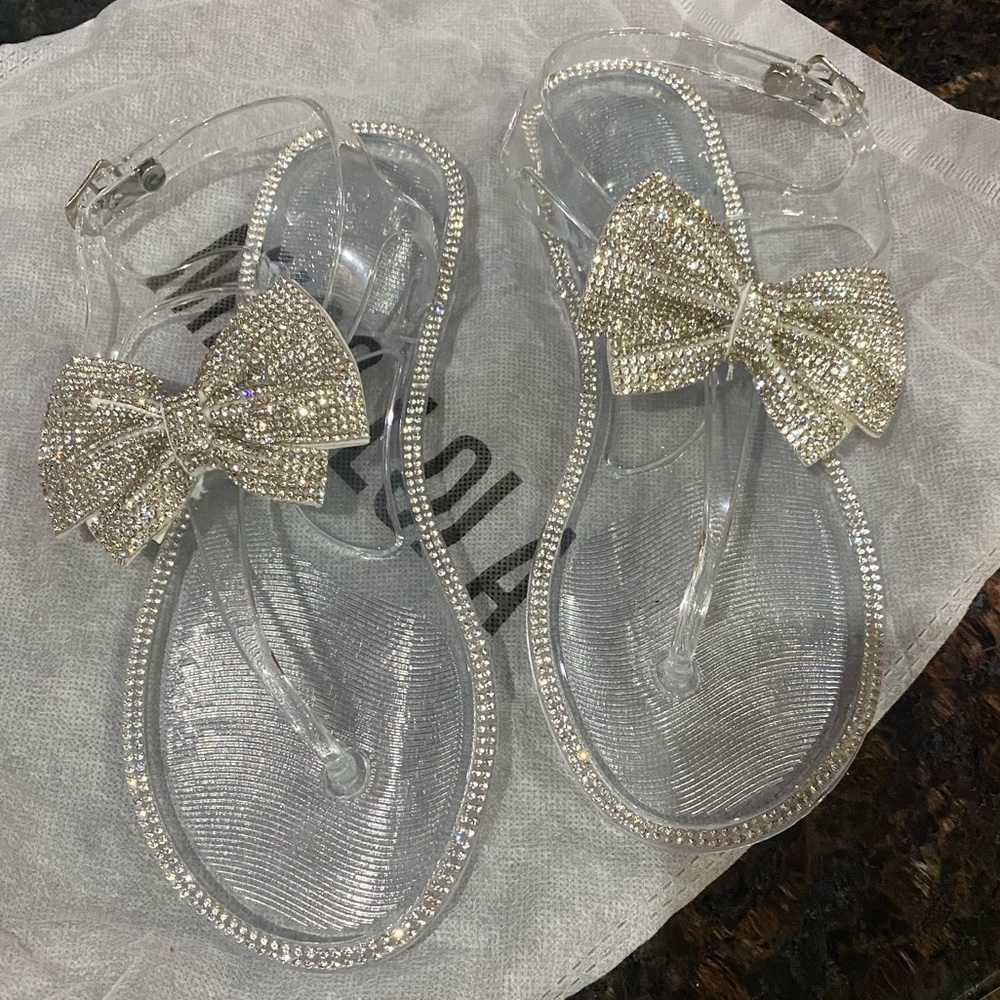 Miss Lola Jelly Bow Rhinestone Sandals size 6